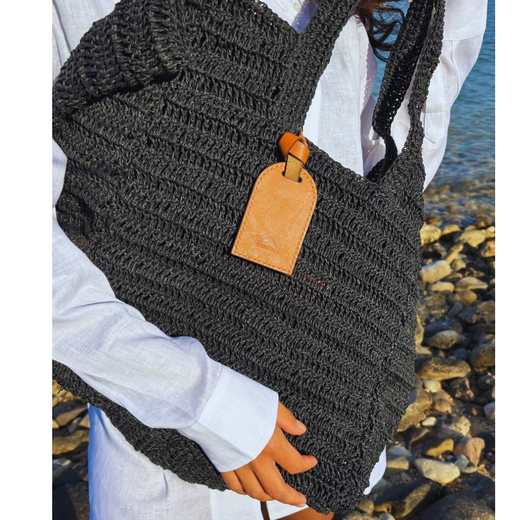 RAFIA BEACH BAG - BLACK
