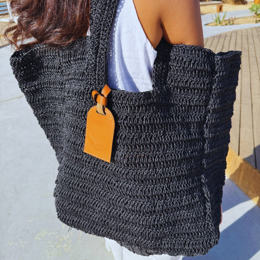 RAFIA BEACH BAG - BLACK