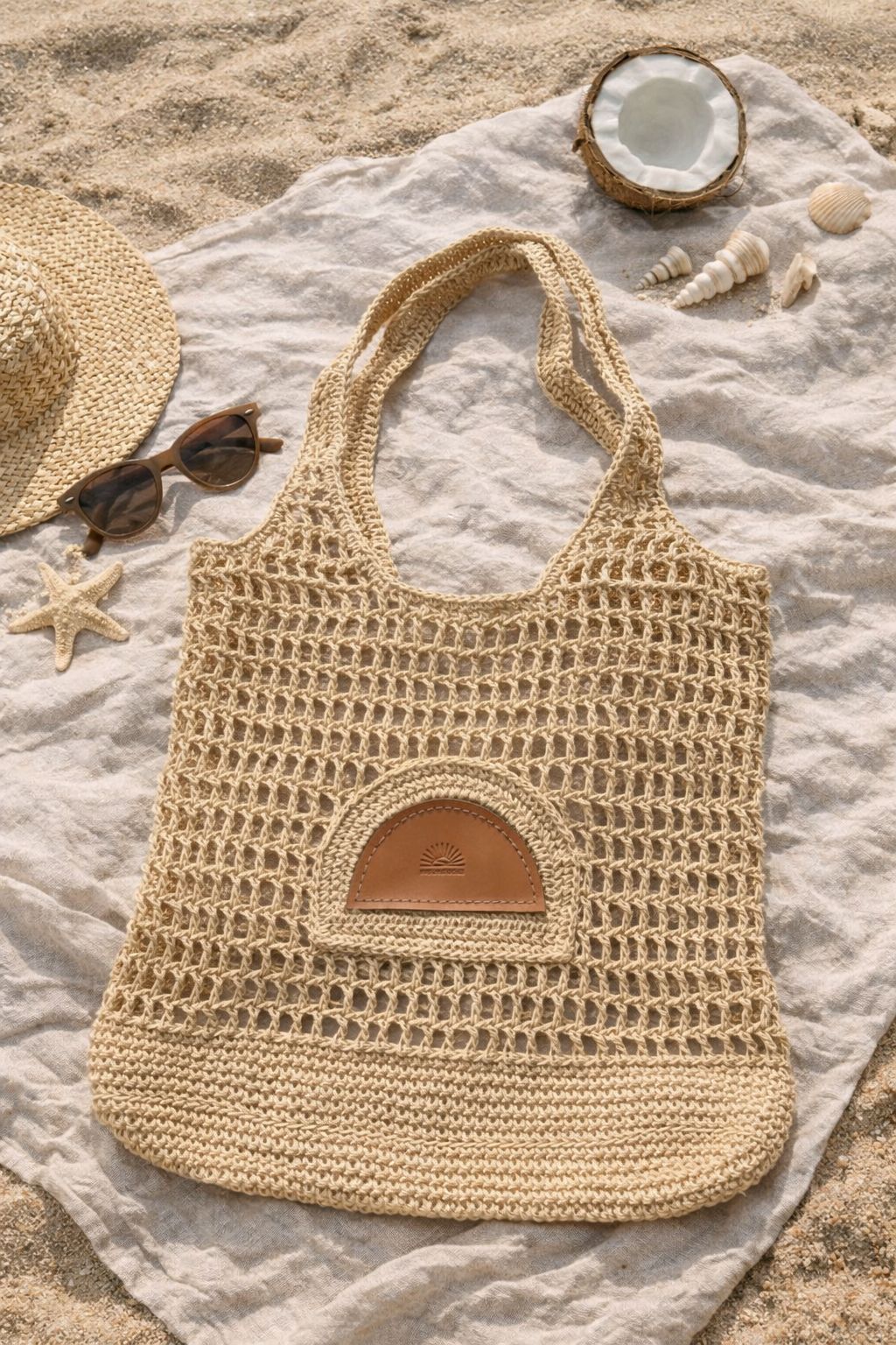 Beach Raffia Bag - Light Brown