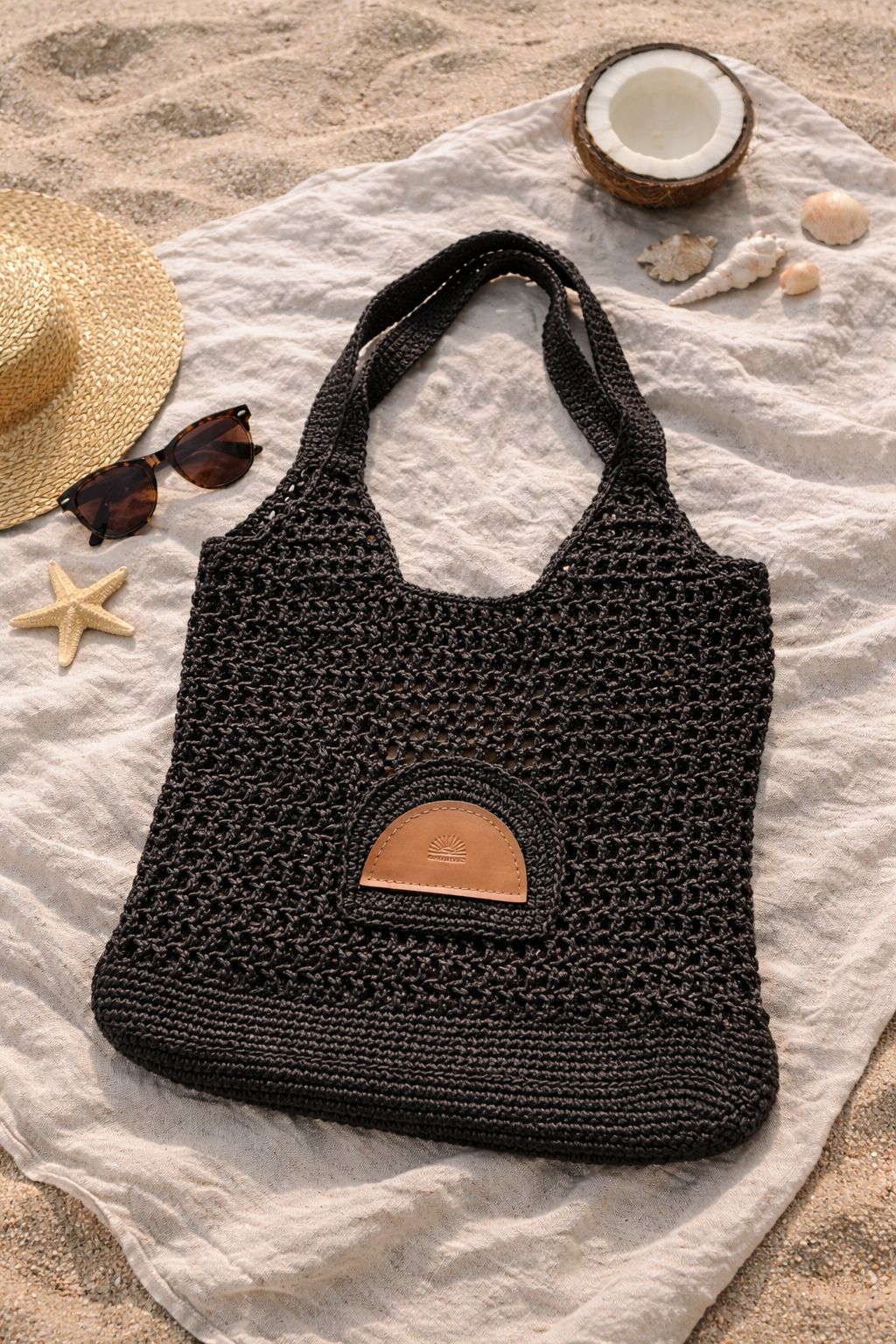 Beach Raffia Bag - Black
