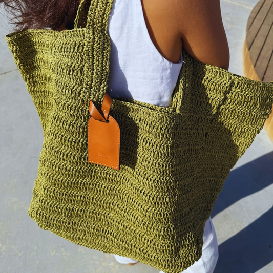 RAFIA BEACH BAG - OLIVE GREEN