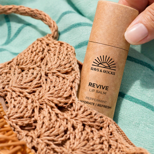 Order Rays & Rocks lip balm with peppermint flavor online.