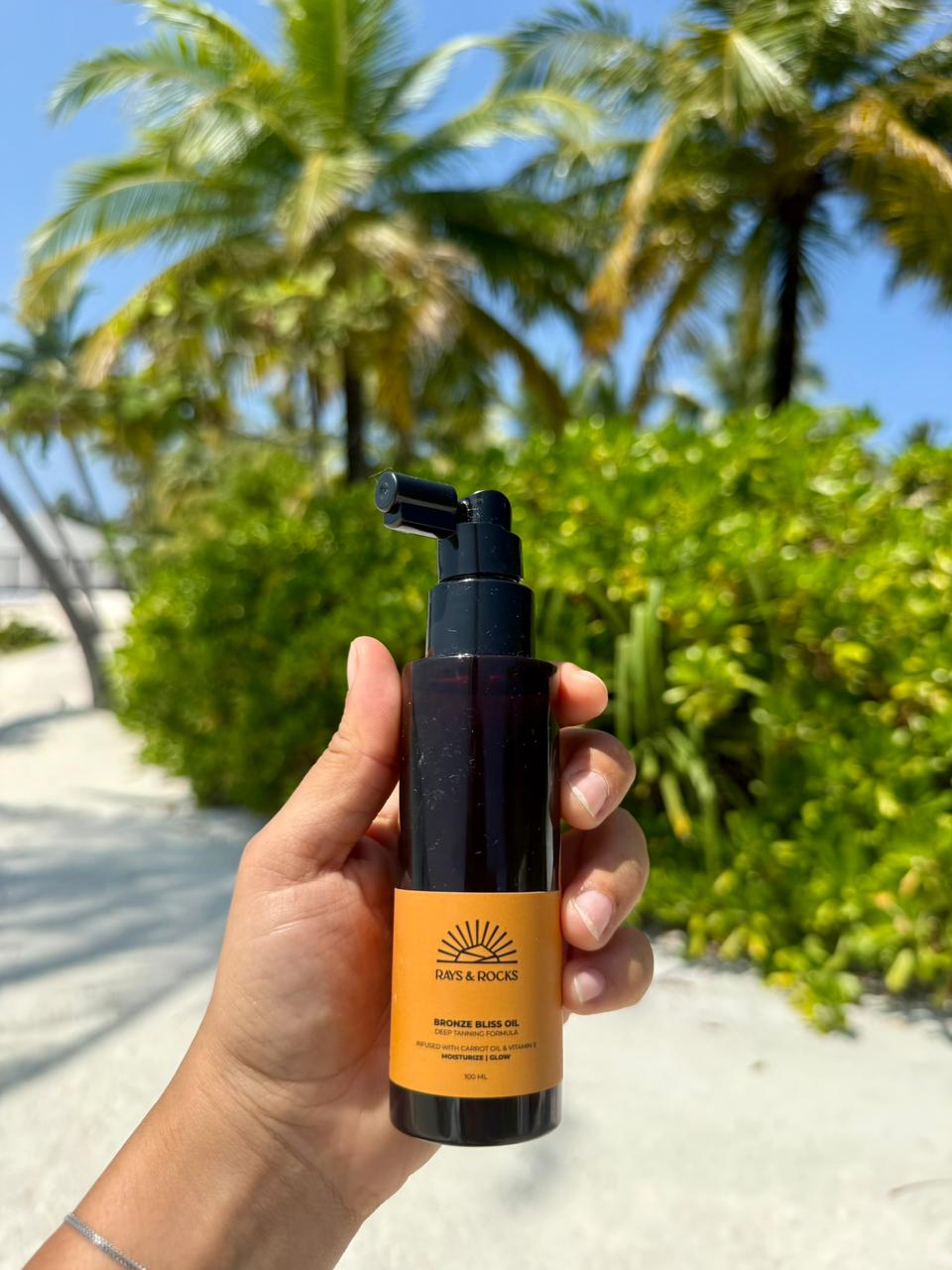 Go places and sun tan with Rays & Rocks Tanning oil 