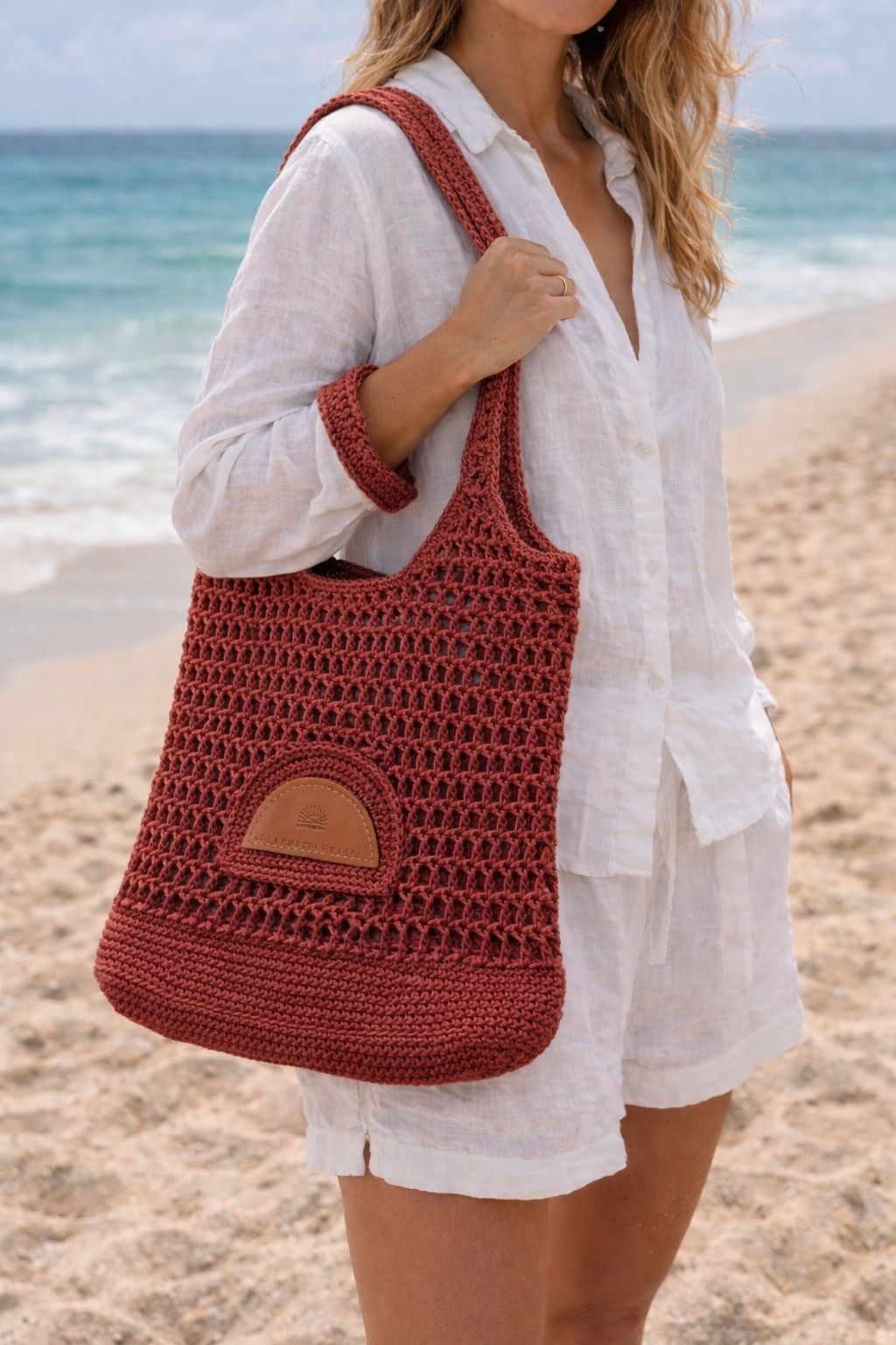 Beach Raffia Bag - Wine Red